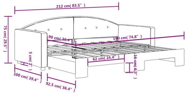 Dnevni krevet na razvlačenje svjetlosivi 90 x 190 cm baršunasti - Siva / 90 x 190 cm
