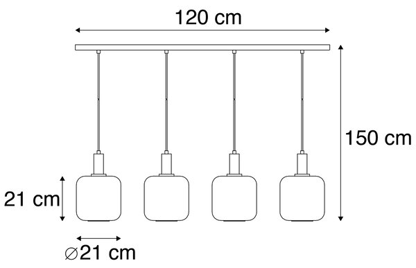 Dizajnerska viseća lampa crna sa zlatom sa dimnim staklom 4 svjetla - Zuzanna