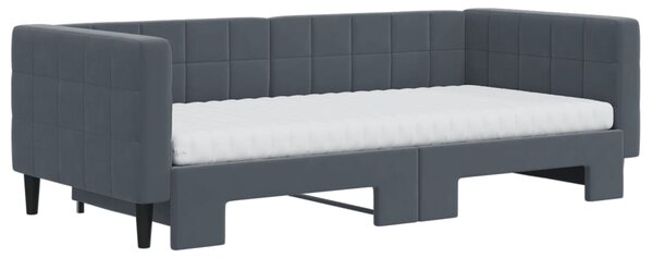 Dnevni krevet s pomoćnim ležajem i madracima tamno sivi 90x190 cm baršun - Siva / 90 x 190 cm