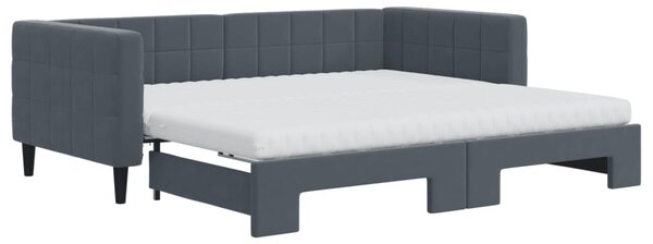 Dnevni krevet s pomoćnim ležajem i madracima tamno sivi 90x190 cm baršun - Siva / 90 x 190 cm