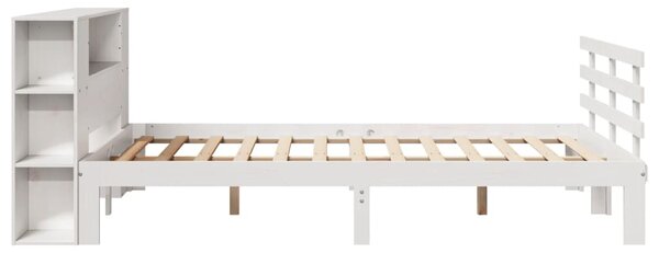 Krevet s policom za knjige bez madraca bijeli 160x200 cm masivni bor - Bijela / 160 x 200 cm