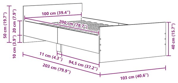 Okvir kreveta bez madraca Crni hrast 100x200 cm Inženirsko drvo - Crna / 100 x 200 cm
