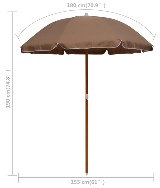 Vrtni suncobran s čeličnim stupom 180 cm smeđesivi - Tupe / 180 cm