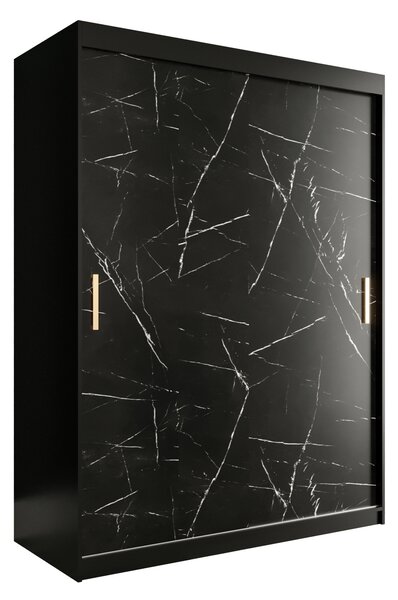 Ormar za garderobu 150 cm Marbelo T (crna mat + crni mramor)