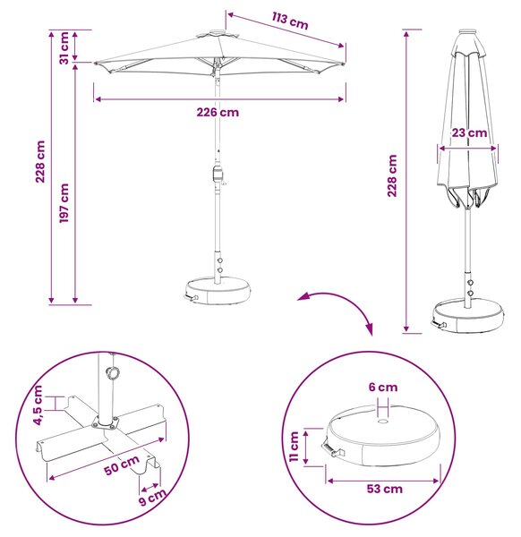 Suncobran za vrt s LED svjetlima i postoljem 230 x 230 cm - Krem / 230 x 230 cm
