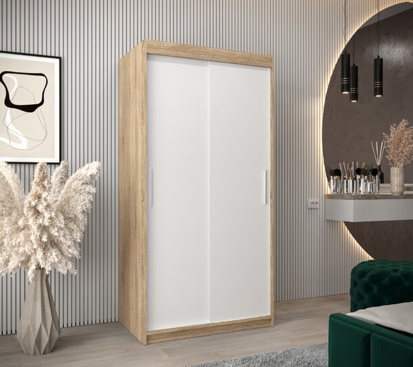 Ormar za garderobu 100 cm Toki (hrast sonoma + bijela mat)