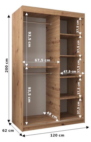 Zondo.hr Ormar za garderobu 120 cm Toki (crna mat + hrast artisan). Akcija -17%. 1064809
