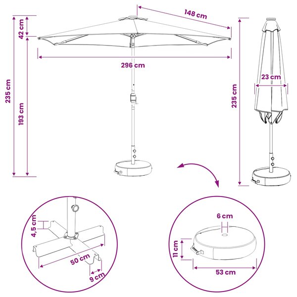 Suncobran za vrt s LED svjetlima i postoljem 300 x 300 cm - Krem / 300 x 300 cm