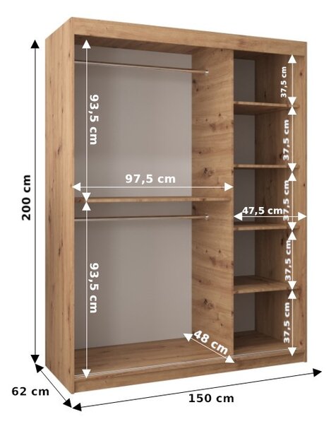 Zondo.hr Ormar za garderobu 150 cm Toki (hrast sonoma + hrast sonoma). Akcija -16%. 1064830