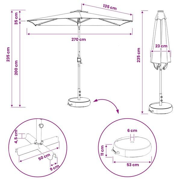 Suncobran za vrt s LED svjetlima i postoljem 270 x 270 cm - Krem / 270 x 270 cm