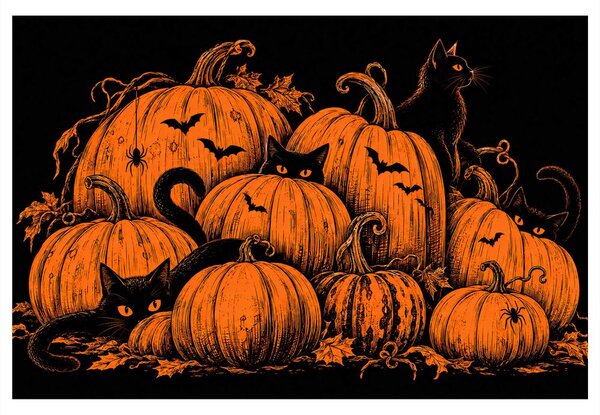 Slika halloween bundeve s crnim mačkama