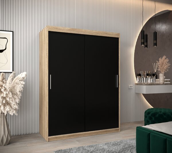 Ormar za garderobu 150 cm Toki (hrast sonoma + crna mat)