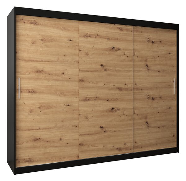 Ormar za garderobu 250 cm Toki (crna mat + hrast artisan)
