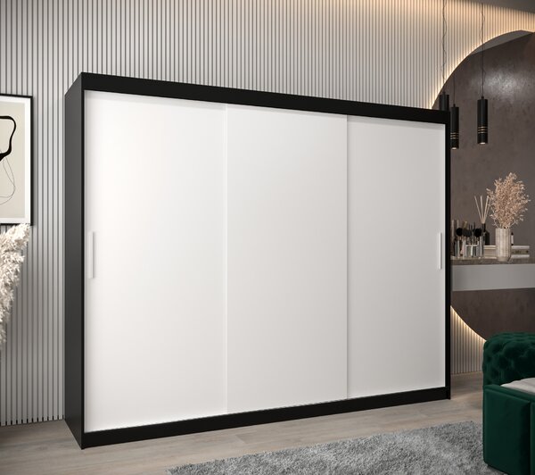 Ormar za garderobu 250 cm Toki (crna mat + bijela mat)