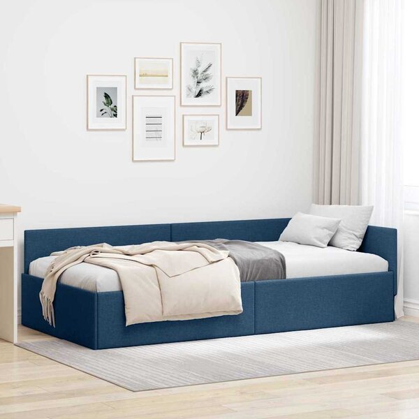 Kutni okvir kreveta s uzglavljem Plava 90 cm x 200 cm tkanina - Plava / 90 cm x 200 cm