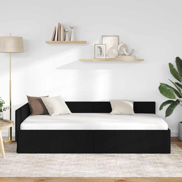 Kutni okvir kreveta s uzglavljem Crna 100 cm x 200 cm tkanina - Crna / 100 cm x 200 cm
