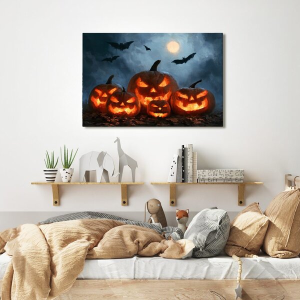 Slika halloweenske bundeve pod šišmišima