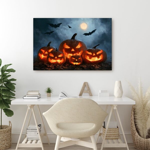Slika halloweenske bundeve pod šišmišima