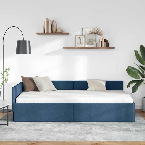 Kutni okvir kreveta s uzglavljem Plava 90 cm x 200 cm tkanina - Plava / 90 cm x 200 cm
