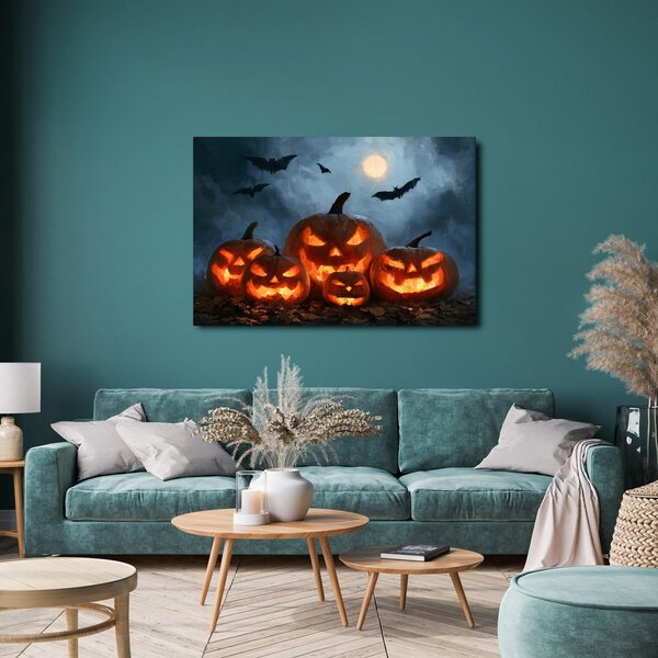 Slika halloweenske bundeve pod šišmišima