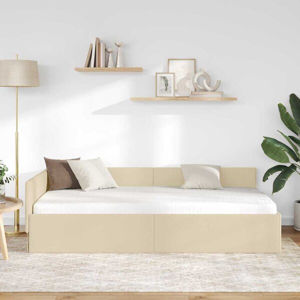 Kutni okvir kreveta s uzglavljem Krema 100 cm x 200 cm tkanina - Krem / 100 cm x 200 cm