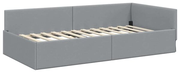 Kutni krevetni okvir s madracem 2 pcs Svijetlo siva tkanina - Svjetlosiva / 80 x 200 cm
