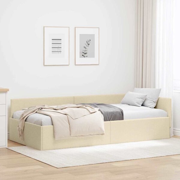 Kutni okvir kreveta s uzglavljem Krema 100 cm x 200 cm tkanina - Krem / 100 cm x 200 cm