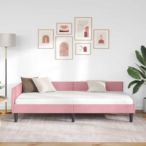 Kutni okvir kreveta Ružičasta 90 cm x 200 cm Baršun - Ružičasta / 90 cm x 200 cm