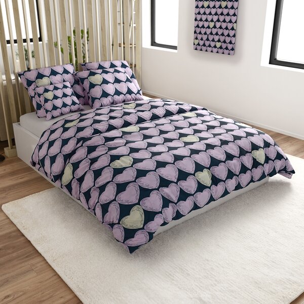 Posteljina od mikrovlakana VIOLET HEARTS svijetlo ljubičasta Dimenzije posteljine: 2 kom 70 x 80 cm | 160 x 200 cm