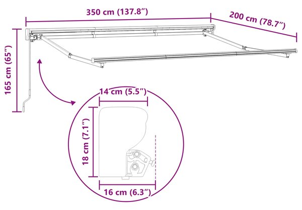 Ručno sklopiva tenda Bijela 3,5 x 2 m Poliester s PU premazom - Antracit / 3,5 x 2 m