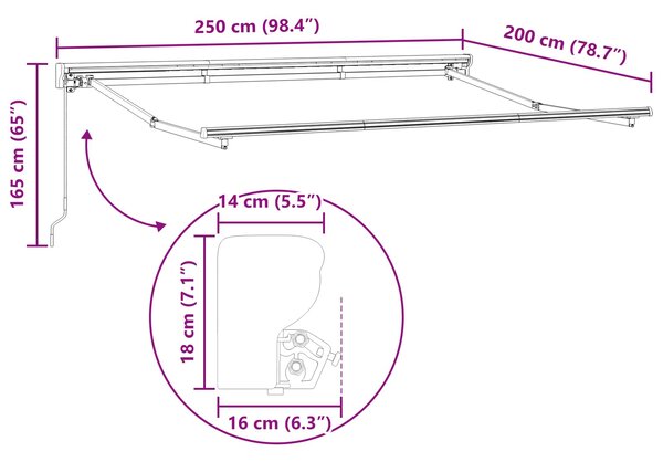 Ručno sklopiva tenda Tamno crvena 2,5 x 2 m - Antracit / 2,5 x 2 m