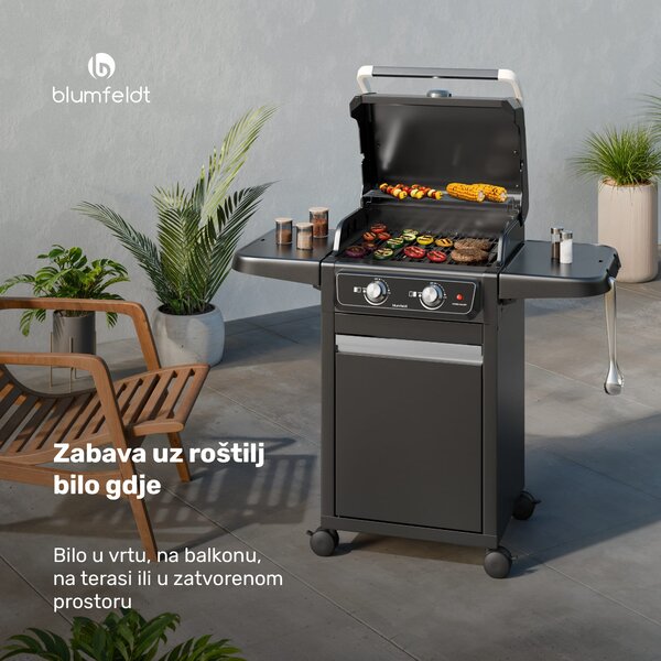 Blumfeldt ElectricPro električni roštilj, Moćan, Sklopivi bočni stolovi, Integrirani termometar
