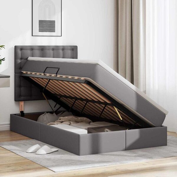 Krevet s od storage s madracem Siva 120 x 200 cm Lažna koža - Siva / 120 x 200 cm