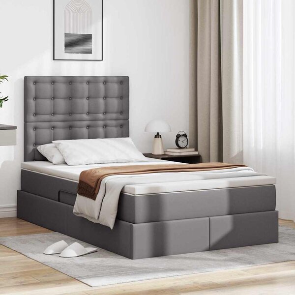 Krevet s od storage s madracem Siva 120 x 200 cm Lažna koža - Siva / 120 x 200 cm