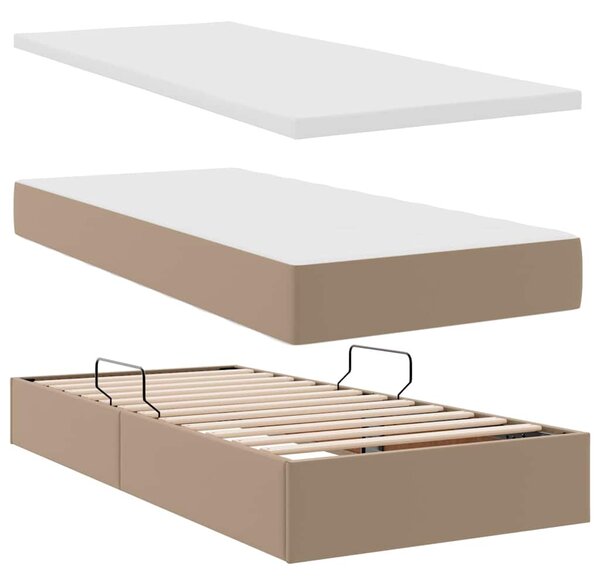 Krevet s od storage s madracem Kapućino 90 x 190 cm Lažna koža - Smeđa / 90 x 190 cm