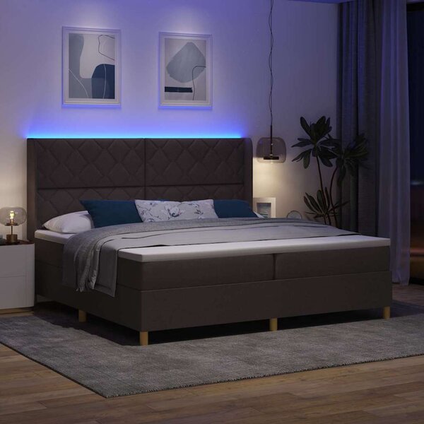 Krevet s opruga kutije s LED trakama Smeđa 200 x 200 cm tkanina - Smeđa / 200 x 200 cm