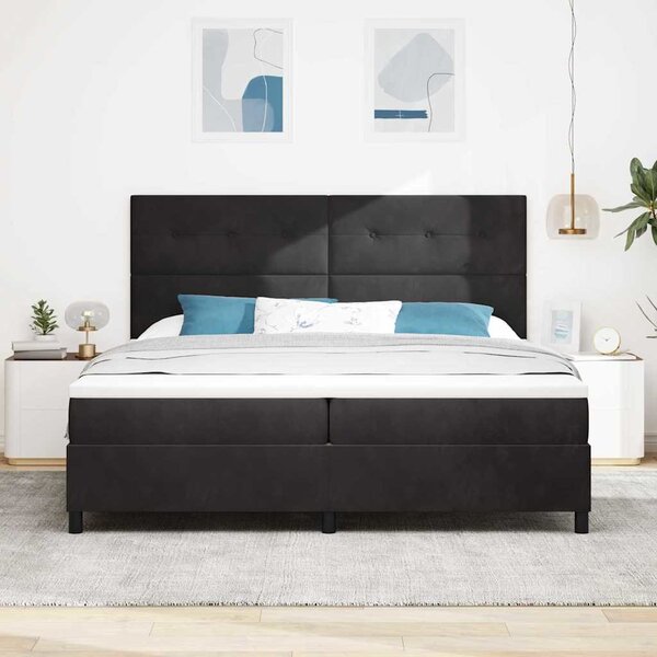 Krevet s opruga kutije s uzglavljem Crna 200 x 200 cm Baršun - Crna / 200 x 200 cm