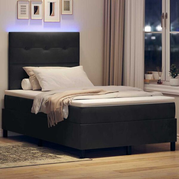 LED Box Spring Krevet s uzglavljem Crna 120 x 190 cm Baršun - Crna / 120 x 190 cm