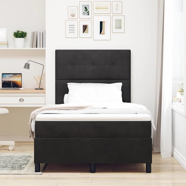 LED Box Spring Krevet s uzglavljem Crna 120 x 190 cm Baršun - Crna / 120 x 190 cm