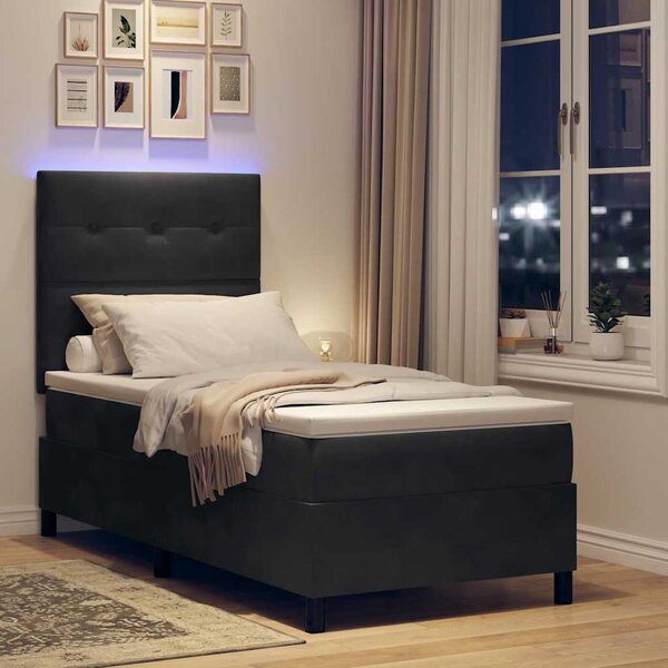 LED Box Spring Krevet s uzglavljem Crna 80 x 200 cm Baršun - Crna / 80 x 200 cm