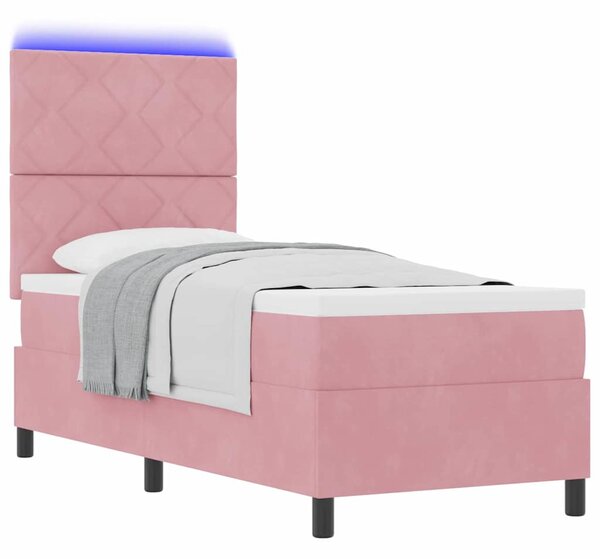 LED Box Spring Krevet s uzglavljem Ružičasta 80 x 200 cm Baršun - Ružičasta / 80 x 200 cm