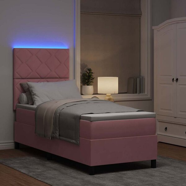 LED Box Spring Krevet s uzglavljem Ružičasta 80 x 200 cm Baršun - Ružičasta / 80 x 200 cm