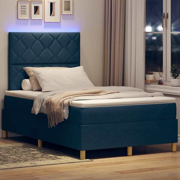 LED Box Spring Krevet s uzglavljem Plava 120 x 200 cm tkanina - Plava / 120 x 200 cm