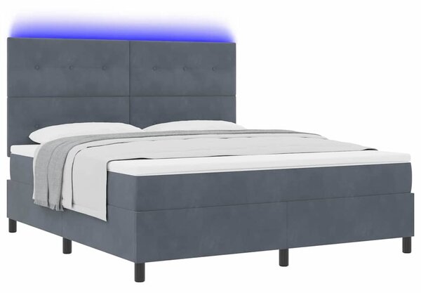 LED Box Spring Krevet Tamno siva 180 x 200 cm Baršun - Siva / 180 x 200 cm