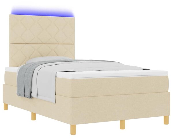LED Box Spring Krevet s uzglavljem Krema 120 x 200 cm tkanina - Krem / 120 x 200 cm