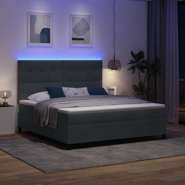 LED Box Spring Krevet Tamno siva 180 x 200 cm Baršun - Siva / 180 x 200 cm
