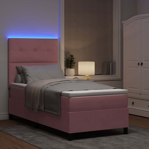 LED Box Spring Krevet s uzglavljem Ružičasta 80 x 200 cm Baršun - Ružičasta / 80 x 200 cm