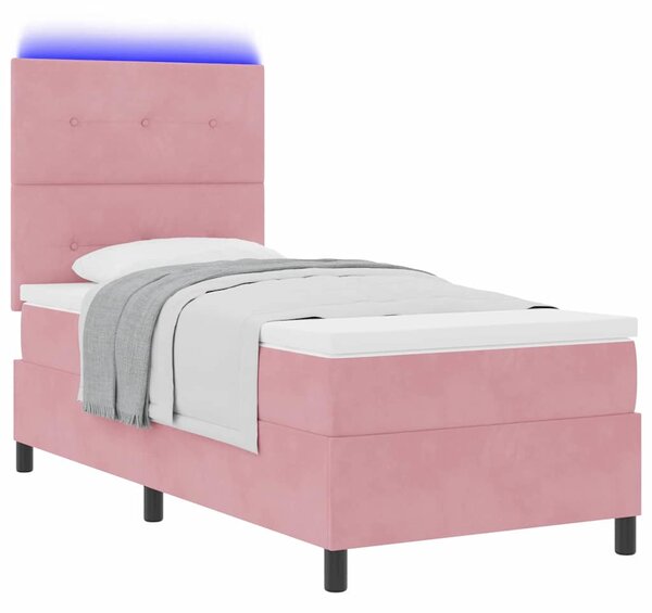 LED Box Spring Krevet s uzglavljem Ružičasta 80 x 200 cm Baršun - Ružičasta / 80 x 200 cm