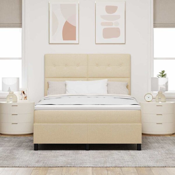 Krevet s opruga kutije s uzglavljem Krema 140 x 190 cm tkanina - Krem / 140 x 190 cm