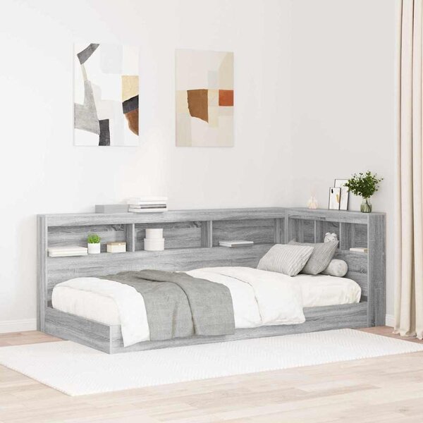 Krevet s policama s uzglavljem Sivi hrast sonoma 100 x 200 cm - Siva / 100 x 200 cm